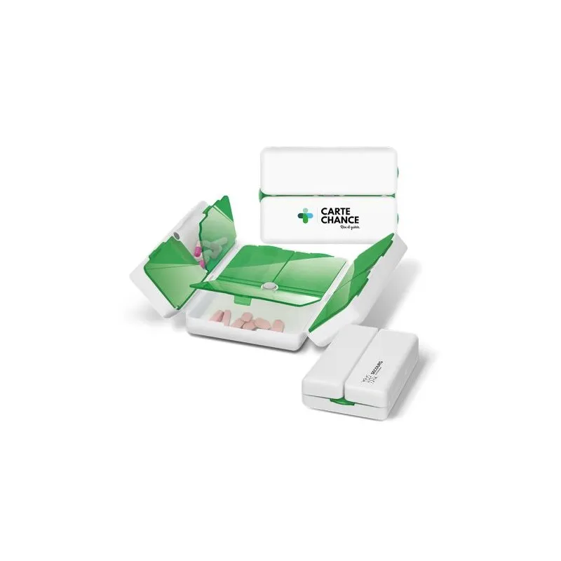 Pilulier Hebdomadaire Personnalisé Publicitaire Matières : PET recyclé Couleurs : gris