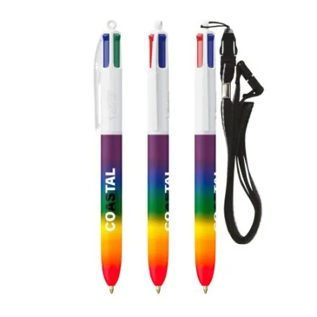 Stylo Multicolore Personnalisé Écologique avec Lanyard BIC® 4 Couleurs® Rainbow Decor Matières : plastique Couleurs : bleu
