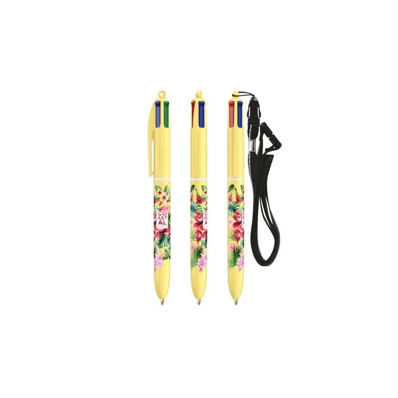 Stylo Innovant Pastel 4 Couleurs avec Lanyard BIC® Matières : acier inoxydable Couleurs : argenté marquage couleur éclatante