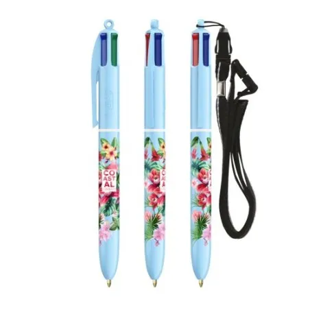 Stylo Innovant Pastel 4 Couleurs avec Lanyard BIC® Matières : bois Couleurs : brun cadeau entreprise pas cher