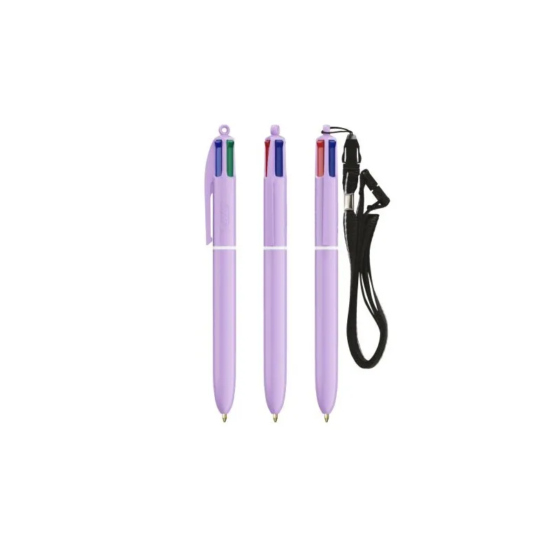 Stylo Innovant Pastel 4 Couleurs avec Lanyard BIC® Matières : bois Couleurs : brun impression logo haute qualité