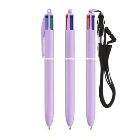 Stylo Innovant Pastel 4 Couleurs avec Lanyard BIC® Matières : bois Couleurs : brun impression logo haute qualité