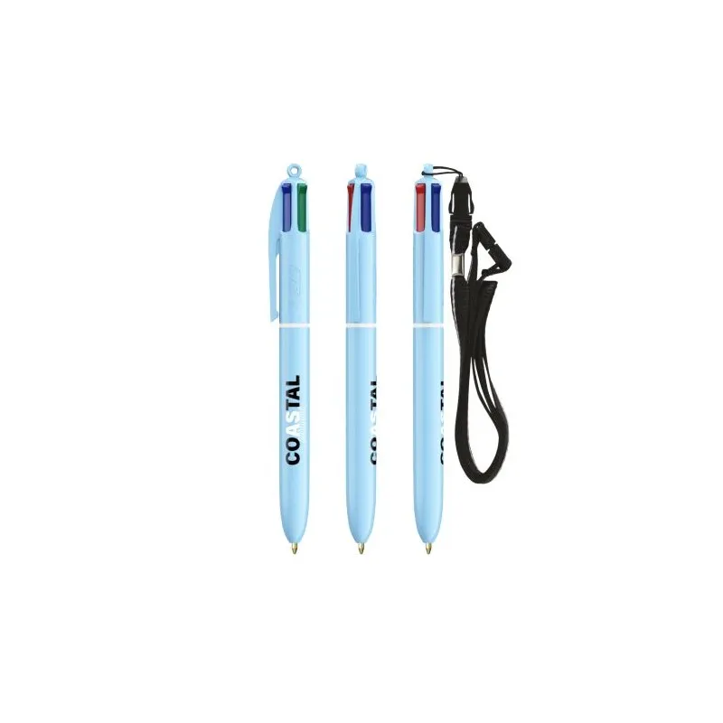 Stylo Innovant Pastel 4 Couleurs avec Lanyard BIC® Matières : PU Couleurs : blanc objet publicitaire robuste