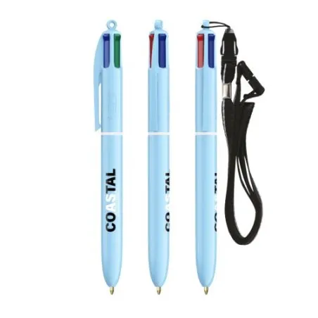 Stylo Innovant Pastel 4 Couleurs avec Lanyard BIC® Matières : PU Couleurs : blanc objet publicitaire robuste