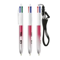 Stylos Bicolor 4 Couleurs® Personnalisés avec Lanière - BIC® Matières : coton Couleurs : blanc