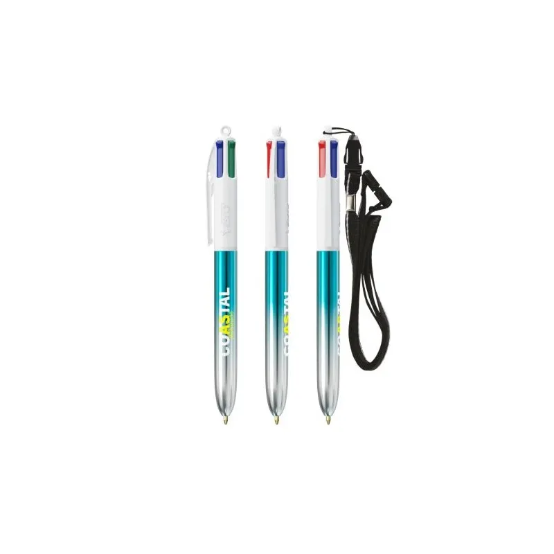 Stylos Bicolor 4 Couleurs® Personnalisés avec Lanière - BIC® Matières : coton Couleurs : blanc goodies personnalisé en stock