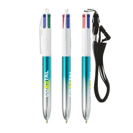 Stylos Bicolor 4 Couleurs® Personnalisés avec Lanière - BIC® Matières : coton Couleurs : blanc goodies personnalisé en stock