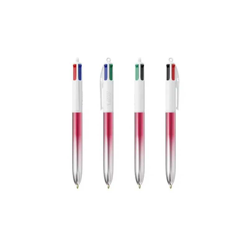 Stylos Bicolor 4 Couleurs® Personnalisés avec Lanière - BIC® Matières : aluminium Couleurs : blanc livraison express 24h 48h