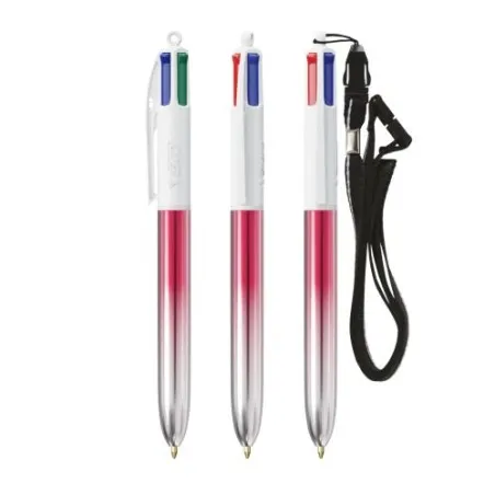 Stylos Bicolor 4 Couleurs® Personnalisés avec Lanière - BIC® Matières : aluminium Couleurs : blanc cadeau collaborateur premium