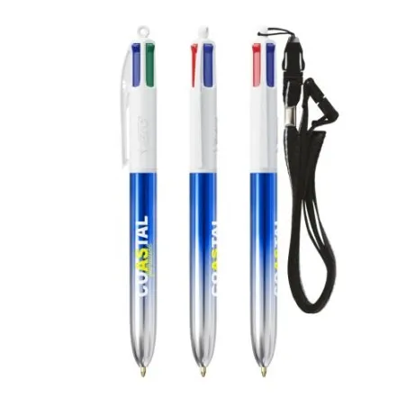 Stylos Bicolor 4 Couleurs® Personnalisés avec Lanière - BIC® Matières : aluminium recyclé  Couleurs : noir marquage couleur écla