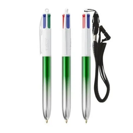 Stylos Bicolor 4 Couleurs® Personnalisés avec Lanière - BIC® Matières : plastique Couleurs : blanc impression logo haute qualité