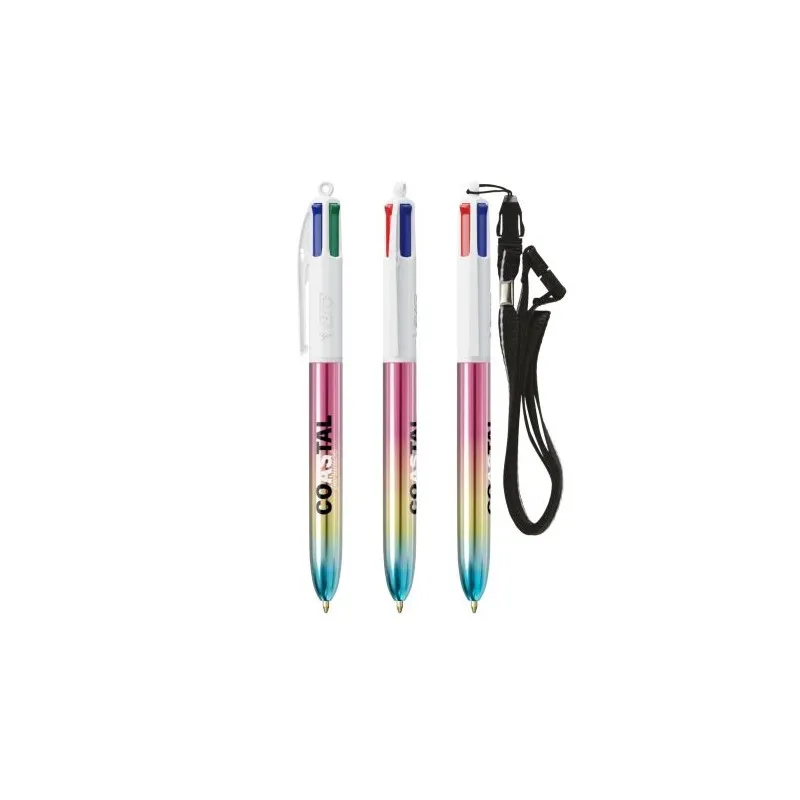 Stylo Publicitaire Unique 4 Couleurs® Gradient avec Lanyard BIC® Matières : acier inoxydable Couleurs : argenté Contenance : 500