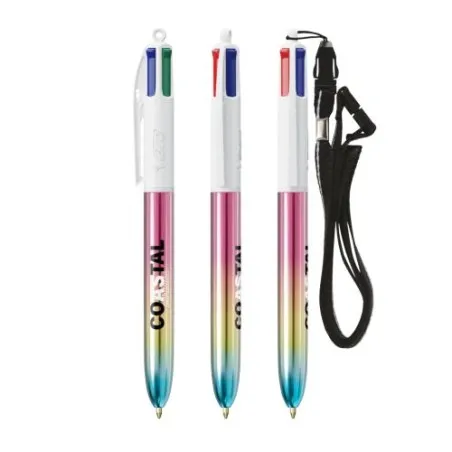 Stylo Publicitaire Unique 4 Couleurs® Gradient avec Lanyard BIC® Matières : acier inoxydable Couleurs : argenté Contenance : 500