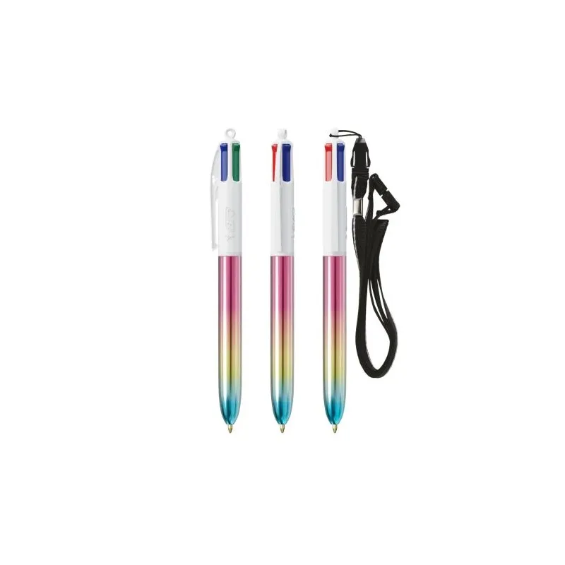 Stylo Publicitaire Unique 4 Couleurs® Gradient avec Lanyard BIC® Matières : acier inoxydable Couleurs : argenté Contenance : 500