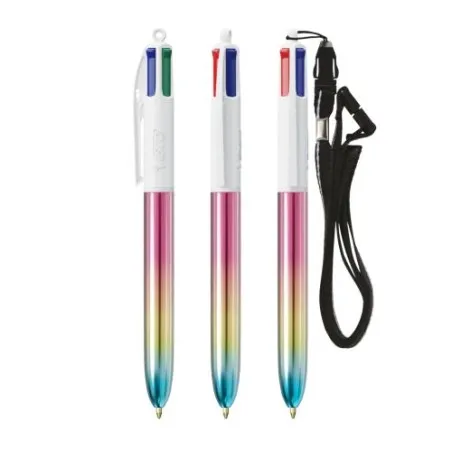 Stylo Publicitaire Unique 4 Couleurs® Gradient avec Lanyard BIC® Matières : acier inoxydable Couleurs : argenté Contenance : 500