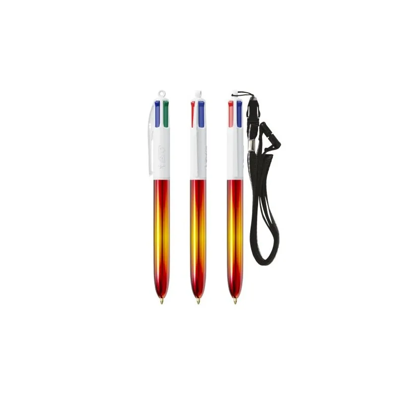 Stylo publicitaire 4 Couleurs® avec lanyard - Édition Flags BIC® Matières : bambou Couleurs : bambou cadeau collaborateur premiu