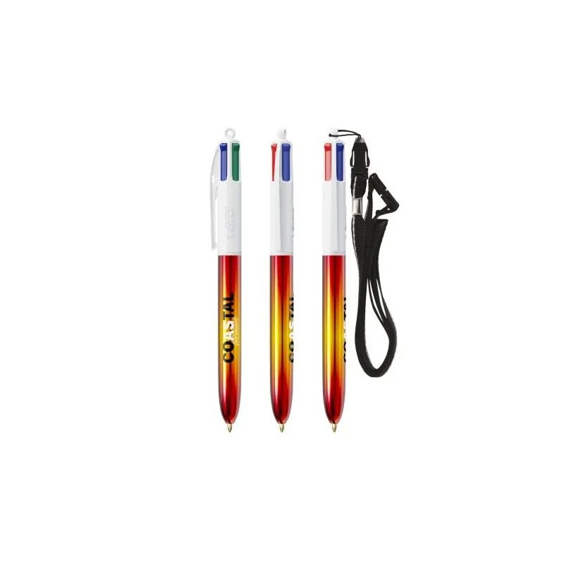 Stylo publicitaire 4 Couleurs® avec lanyard - Édition Flags BIC® Matières : bambou Couleurs : bambou impression logo haute quali