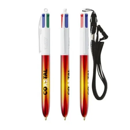 Stylo publicitaire 4 Couleurs® avec lanyard - Édition Flags BIC® Matières : bambou Couleurs : bambou impression logo haute quali