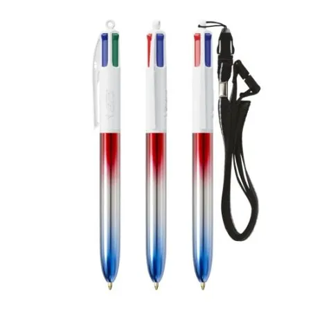 Stylo publicitaire 4 Couleurs® avec lanyard - Édition Flags BIC® Matières : bambou Couleurs : noir marquage laser ultra précis