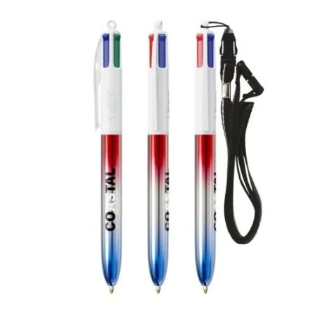 Stylo publicitaire 4 Couleurs® avec lanyard - Édition Flags BIC® Matières : verre Couleurs : marron personnalisable avec votre l
