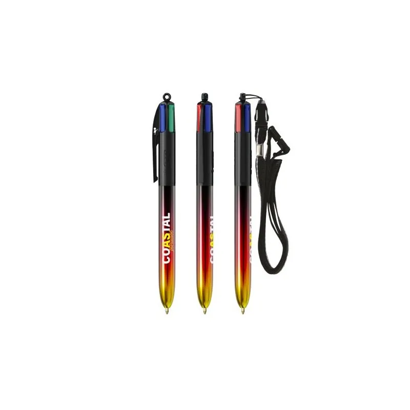 Stylo publicitaire 4 Couleurs® avec lanyard - Édition Flags BIC® Matières : verre Couleurs : marron accessoire événementiel uniq
