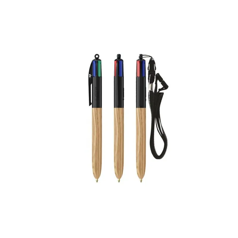 Stylo Écologique 4 Couleurs en Bois avec Lanière BIC® Matières : polyester Couleurs : noir objet promo petit budget