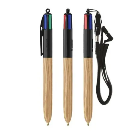 Stylo Écologique 4 Couleurs en Bois avec Lanière BIC® Matières : polyester Couleurs : noir objet promo petit budget