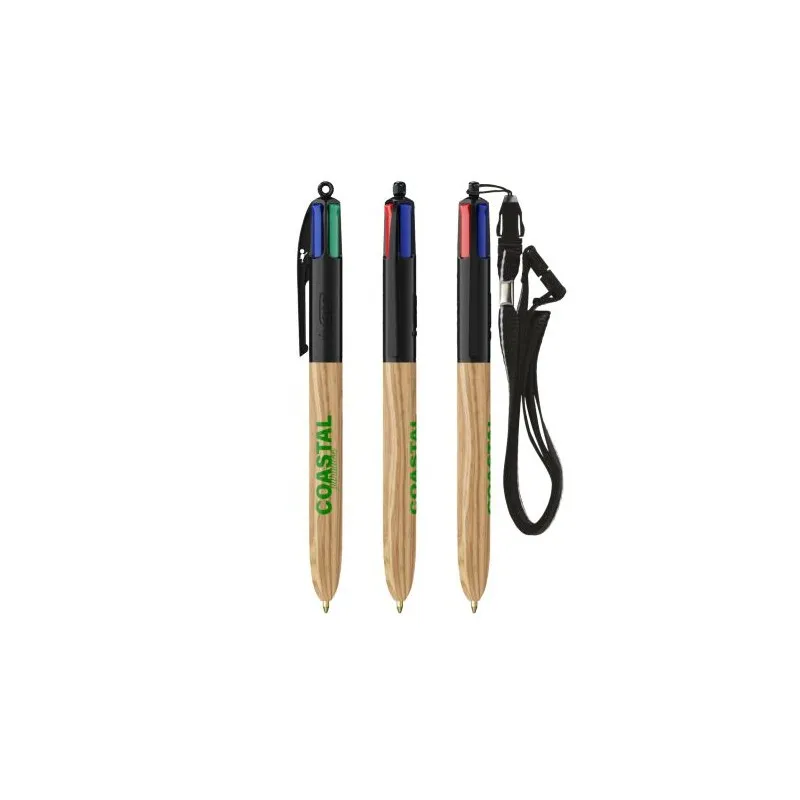 Stylo Écologique 4 Couleurs en Bois avec Lanière BIC® Matières : polyester Couleurs : noir goodies publicitaire durable