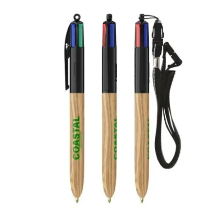 Stylo Écologique 4 Couleurs en Bois avec Lanière BIC® Matières : polyester Couleurs : noir goodies publicitaire durable
