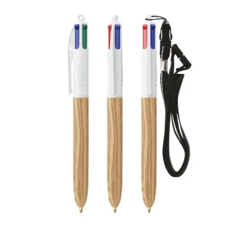 Stylo Écologique 4 Couleurs en Bois avec Lanière BIC® Matières : polyester Couleurs : rouge impression logo haute qualité