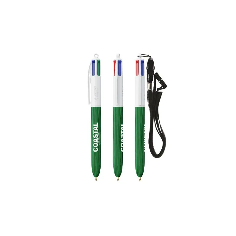 Stylo Écologique 4 Couleurs en Bois avec Lanière BIC® Matières : PU Couleurs : bleu marine personnalisation sur mesure