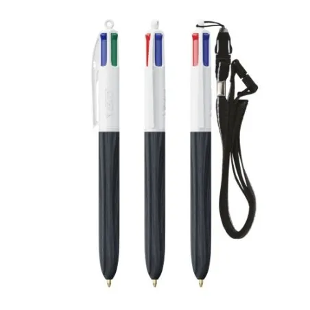 Stylo Écologique 4 Couleurs en Bois avec Lanière BIC® Matières : PU Couleurs : noir marquage couleur éclatante