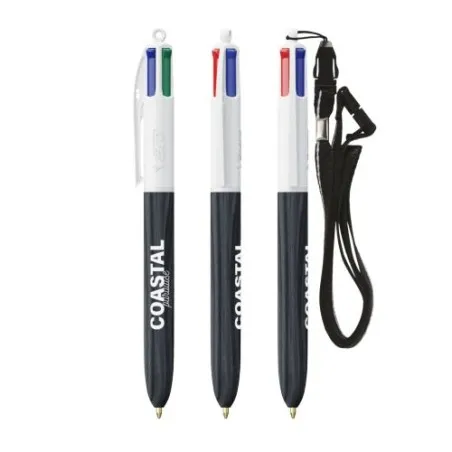 Stylo Écologique 4 Couleurs en Bois avec Lanière BIC® Matières : PU Couleurs : noir cadeau entreprise pas cher