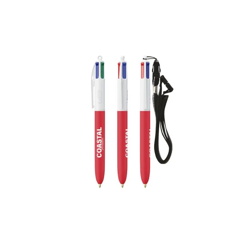 Stylo personnalisé multicouleurs avec lanyard BIC® 4 Couleurs Soft Couleurs : blanc goodies personnalisé en stock