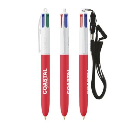 Stylo personnalisé multicouleurs avec lanyard BIC® 4 Couleurs Soft Couleurs : blanc goodies personnalisé en stock