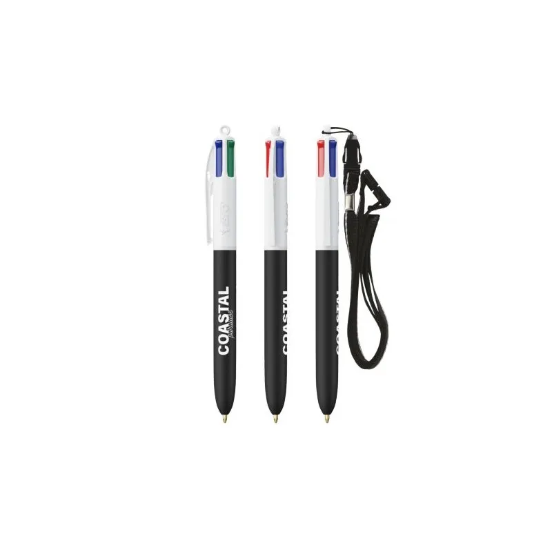 Stylo personnalisé multicouleurs avec lanyard BIC® 4 Couleurs Soft Couleurs : gris marquage couleur éclatante