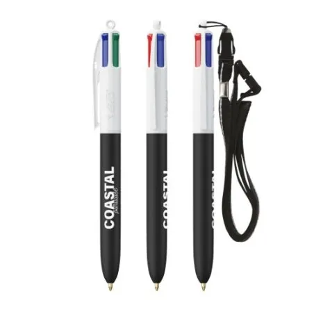 Stylo personnalisé multicouleurs avec lanyard BIC® 4 Couleurs Soft Couleurs : gris marquage couleur éclatante