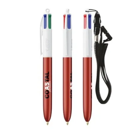 Stylo personnalisé 4 couleurs glacé avec lanyard BIC® pas cher Matières : silicone Couleurs : bleu objet publicitaire robuste