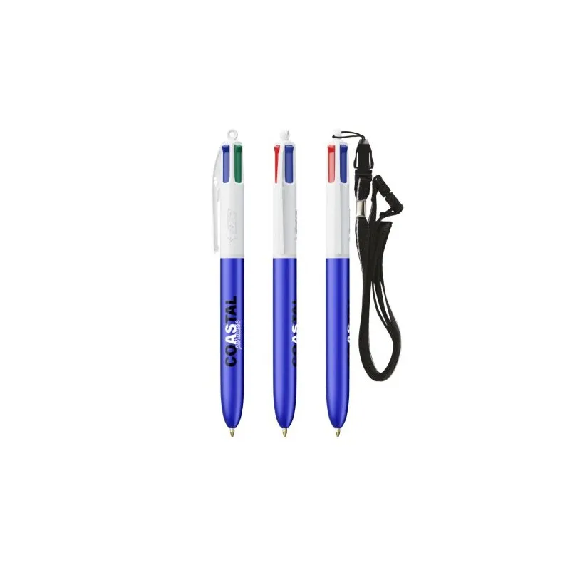 Stylo personnalisé 4 couleurs glacé avec lanyard BIC® pas cher Matières : silicone Couleurs : blanc goodies personnalisé en stoc