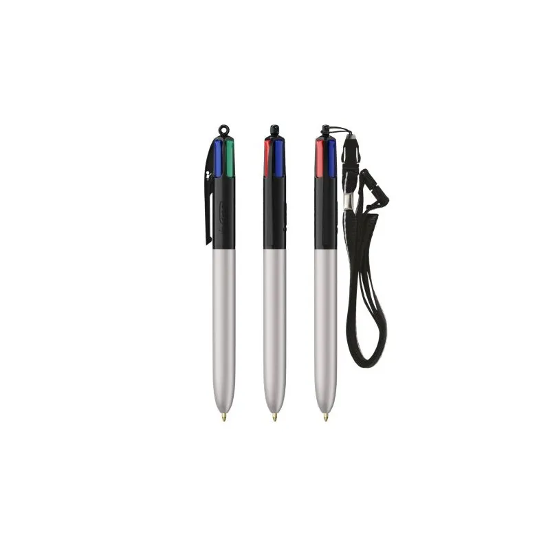 Stylo personnalisé 4 couleurs glacé avec lanyard BIC® pas cher Matières : silicone Couleurs : rouge impression haute définition