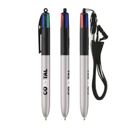 Stylo personnalisé 4 couleurs glacé avec lanyard BIC® pas cher Matières : silicone Couleurs : rouge marquage couleur éclatante