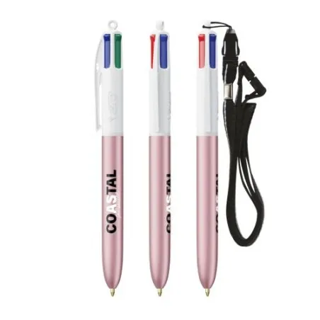Stylo personnalisé 4 couleurs glacé avec lanyard BIC® pas cher Matières : aluminium recyclé&nbsp; Couleurs : noir impression logo hau