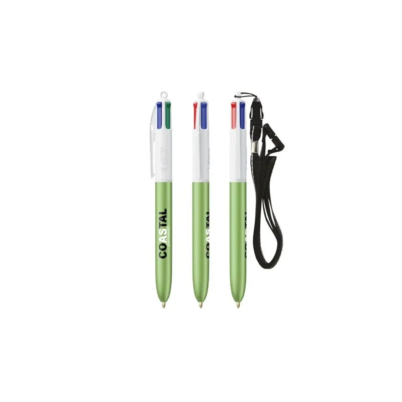 Stylo personnalisé 4 couleurs glacé avec lanyard BIC® pas cher Matières : aluminium recyclé&nbsp; Couleurs : argenté marquage laser u