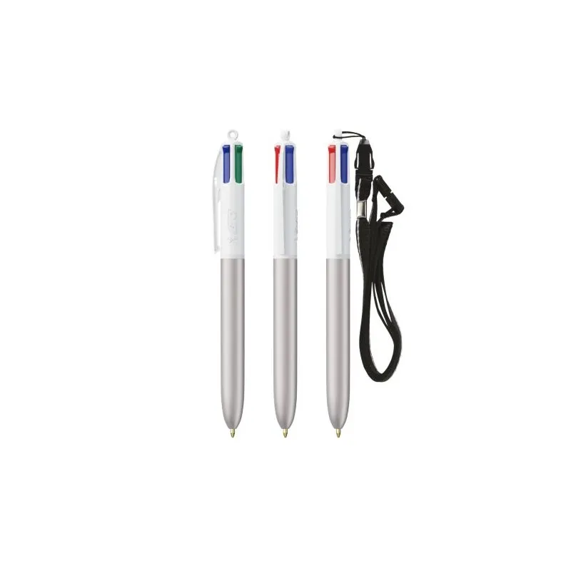Stylo personnalisé 4 couleurs glacé avec lanyard BIC® pas cher Matières : aluminium recyclé&nbsp; Couleurs : argenté accessoire événe
