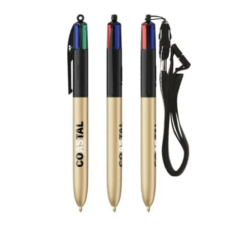 Stylo personnalisé 4 couleurs glacé avec lanyard BIC® pas cher Matières : aluminium recyclé&nbsp; Couleurs : bleu cadeau affaires élé