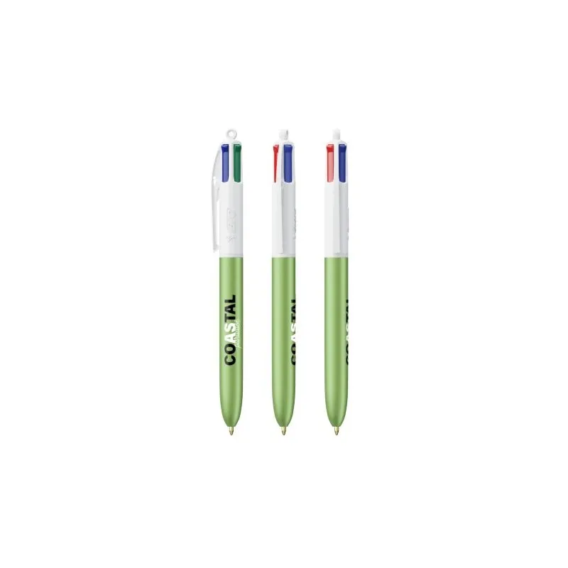 Stylo Bille Personnalisé 4 Couleurs Glacé Fiable pas cher BIC® Round Stic® BGUARD™ Matières : aluminium recyclé&nbsp; Couleurs : bleu