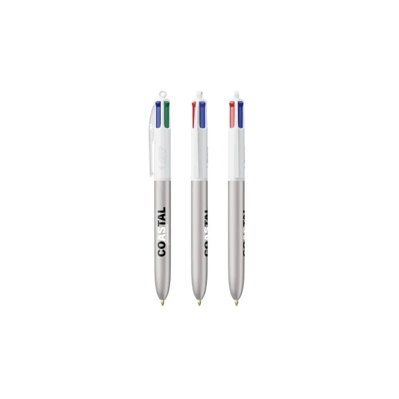 Stylo Bille Personnalisé 4 Couleurs Glacé Fiable pas cher BIC® Round Stic® BGUARD™ Matières : aluminium recyclé&nbsp; Couleurs : noir