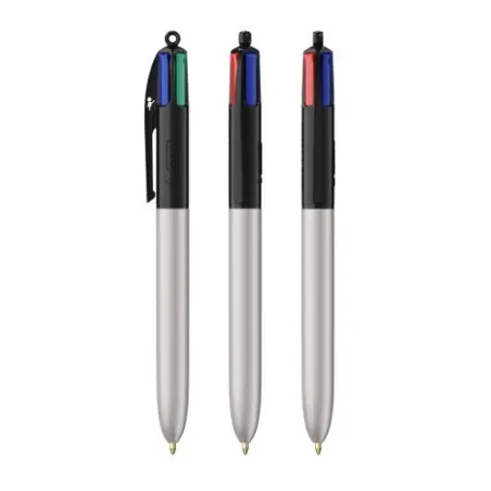 Stylo Bille Personnalisé 4 Couleurs Glacé Fiable pas cher BIC® Round Stic® BGUARD™ Matières : aluminium recyclé&nbsp; Couleurs : noir