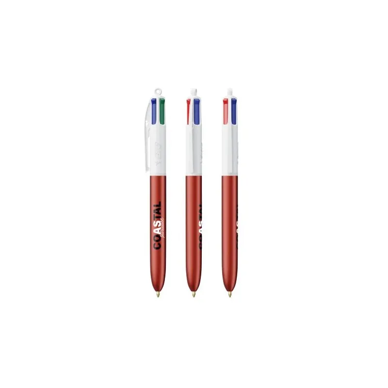 Stylo Bille Personnalisé 4 Couleurs Glacé Fiable pas cher BIC® Round Stic® BGUARD™ Matières : aluminium recyclé&nbsp; Couleurs : blan