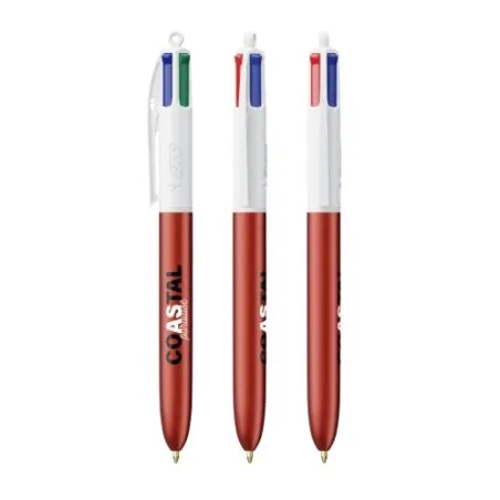 Stylo Bille Personnalisé 4 Couleurs Glacé Fiable pas cher BIC® Round Stic® BGUARD™ Matières : aluminium recyclé&nbsp; Couleurs : blan